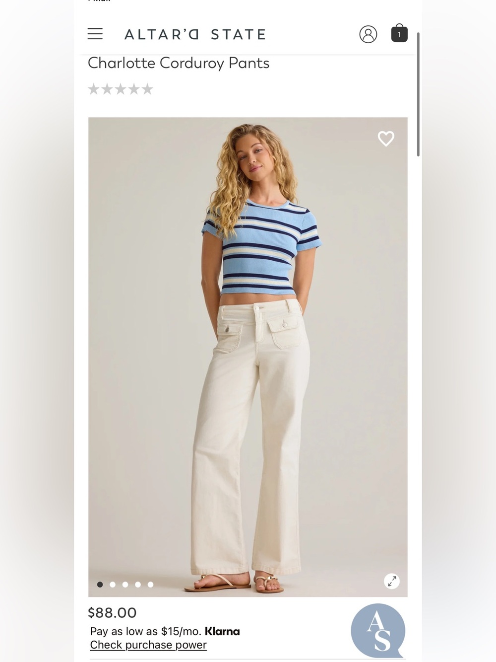 Altar'd State Cream Wide-Leg Corduroy Pants